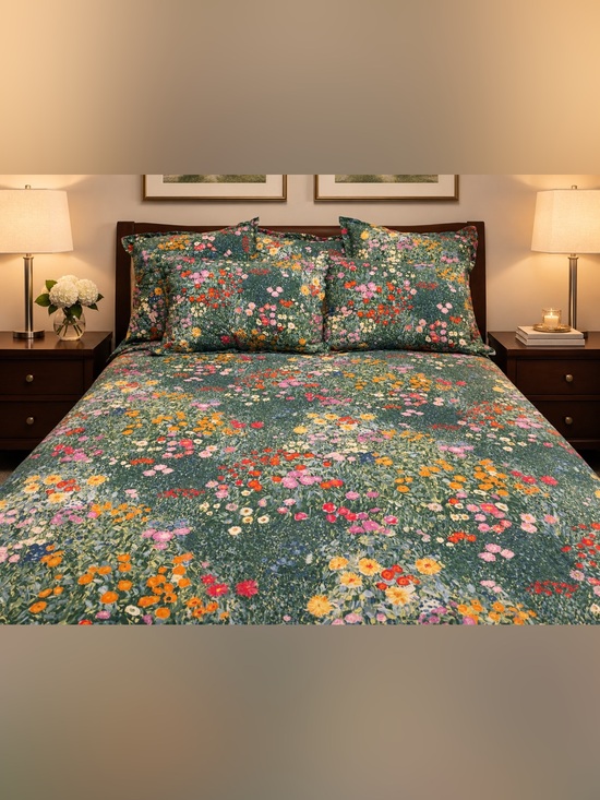 Cuddledown Other - Cuddledown Monet Percale Floral Green King Duvet Cover, 5 Shams